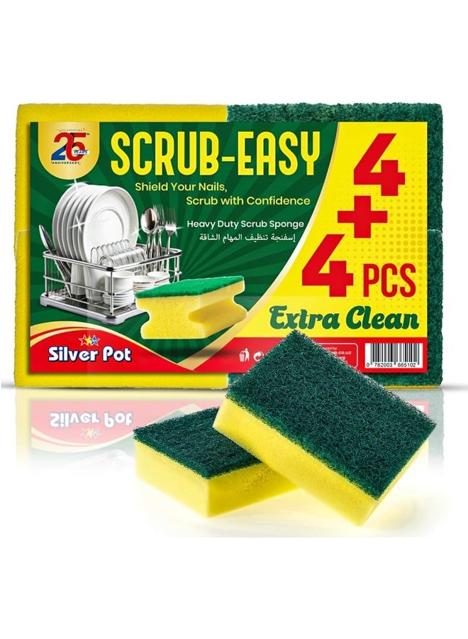 Silver Pot وعاء فضي 8 قطع إسفنجة وممسحة مطبخ - 9 سم إسفنجة تنظيف متعددة الاستخدامات للأواني والمقالي وأدوات المطبخ والأسطح الحساسة - Image 1